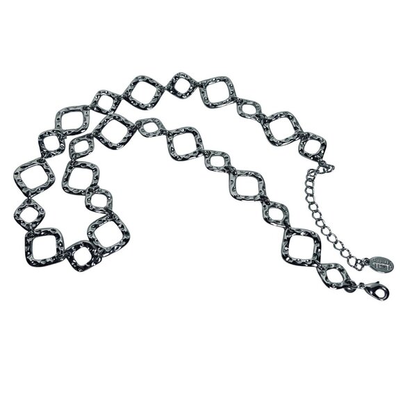 Bijoux Terner Silver Tone Hammered Square Link Necklace And Earrings (5810) - Picture 5 of 7